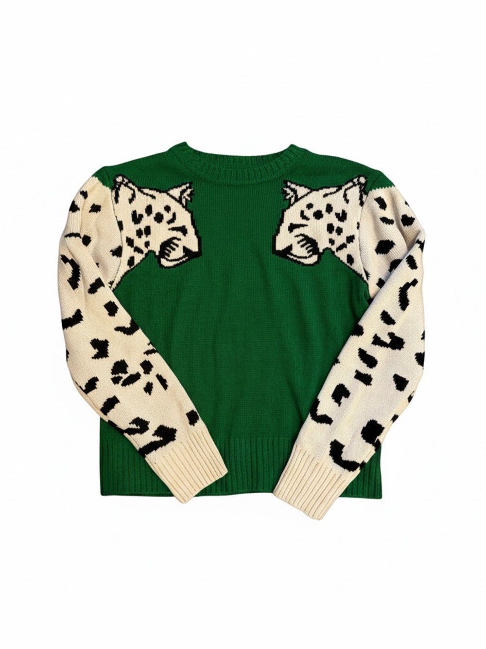SHEIN Green Leopard Sleeve Crewneck Sweater Size M - Picture 3 of 3